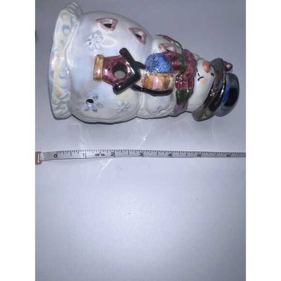 Ganz Iridescent Ceramic Snowman Tealight Candle Holder Cardinal Birdhouse 6 Inch - Picture 9 of 10